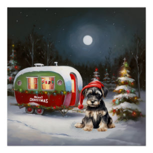 Winter Schnauzer Caravaan Kerstavontuur Perfect Poster
