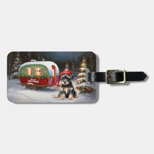 Winter Schnauzer Caravan Kerstavontuur Bagagelabel (Voorkant horizontaal)