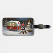 Winter Schnauzer Caravan Kerstavontuur Bagagelabel (Achterkant horizontaal)