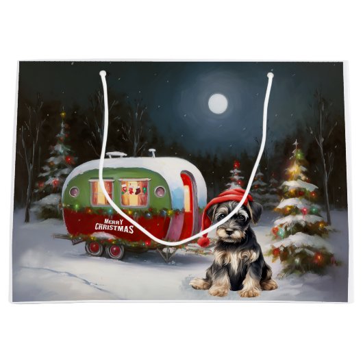 Winter Schnauzer Caravan Kerstavontuur Groot Cadeauzakje (Voorkant)