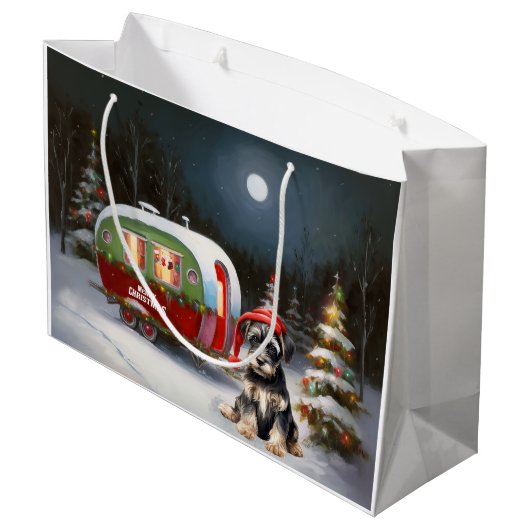 Winter Schnauzer Caravan Kerstavontuur Groot Cadeauzakje (Achterkant Gekanteld)