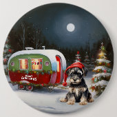 Winter Schnauzer Caravan Kerstavontuur Ronde Button 6,0 Cm (Voorkant)