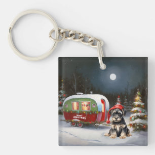 Winter Schnauzer Caravan Kerstavontuur Sleutelhanger