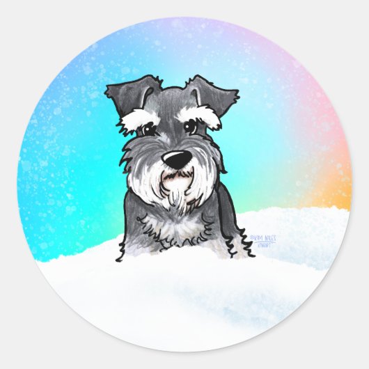 Winter Schnauzer Ronde Sticker (Voorkant)