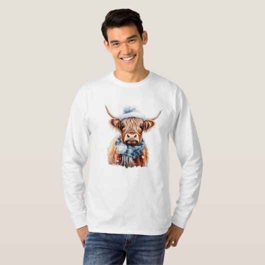 Winter Schotse koe T shirt prints (Voorkant volledig)