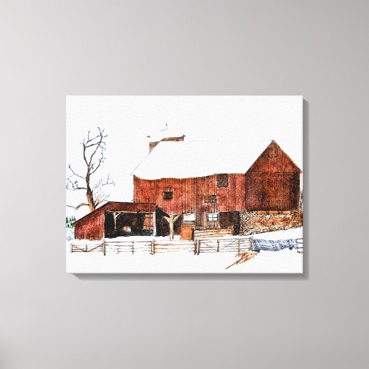 Winter Schuur Schilderij Canvas Print (Voorkant)