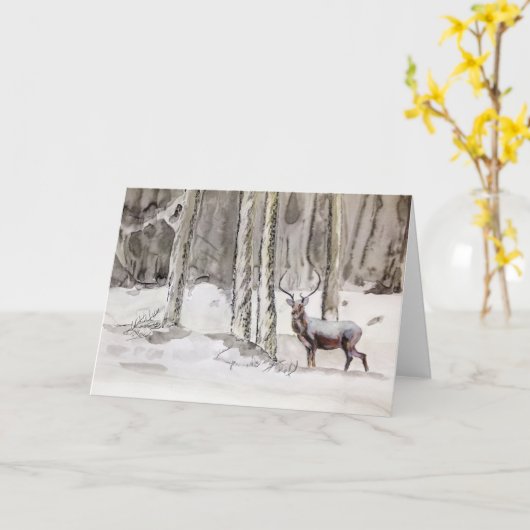 Winter Scottish Stag Painting by MirandaPA Card Kaart (Gele Bloem)