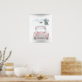 Winter Serenity: Snowy Mountain Landschap met Auto Poster (Keuken)