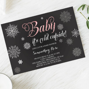 Winter Shower Invitation, Baby Roze Glitter Kaart