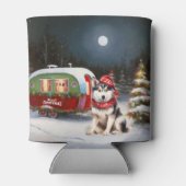 Winter Siberische Husky Caravan Kerstavontuur Blikjeskoeler (Achterkant)