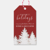 Winter Silhouet Bomen Kerst Geschenk Rood Cadeaulabel (Voorkant)