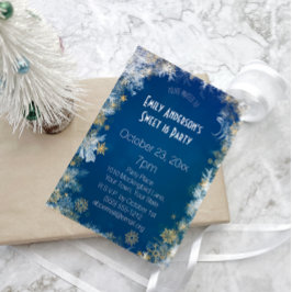Winter Silver Gold Blue Sweet 16 Birthday Kaart