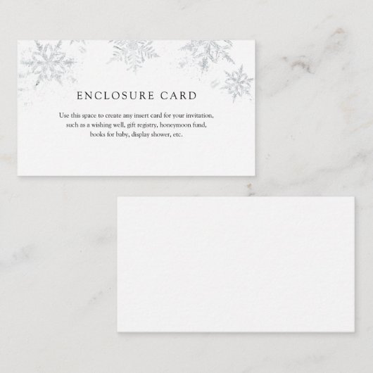Winter Silver Snowflake Enclosure Card Informatiekaartje (Voorkant / Achterkant)
