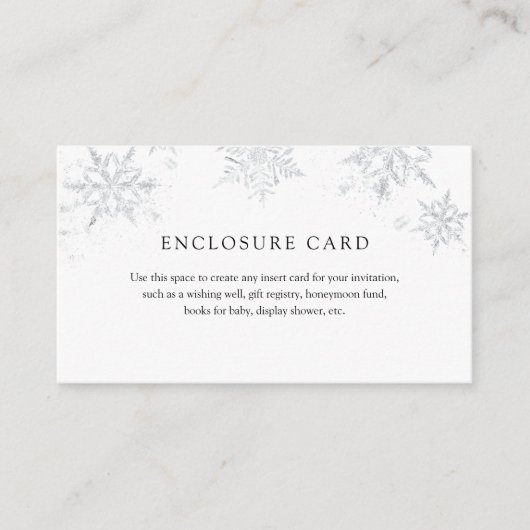 Winter Silver Snowflake Enclosure Card Informatiekaartje (Voorkant)