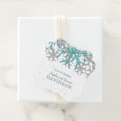 Winter Silver Turquoise Snowflakes Wedding Bedankjes Labels (In situ)