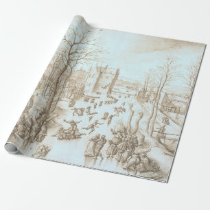 WINTER SKATERS Vintage Kerst Wrapping Papier