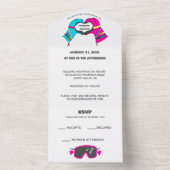 Winter Ski handschoenen in Heart Shape Wedding All In One Uitnodiging (Binnen)