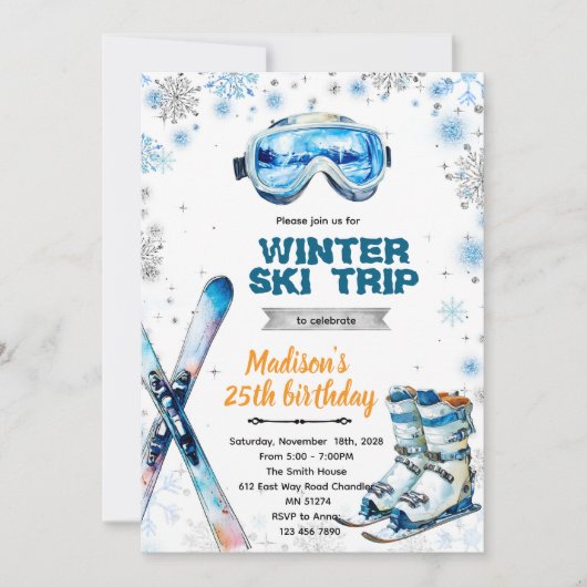 Winter ski party theme invitation (Devant)