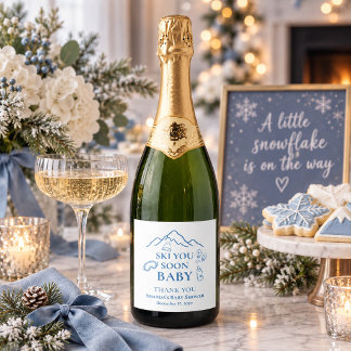 Winter Ski You Soon Blauwe Jongen Baby Shower Sparkling Wijnetiket