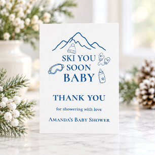 Winter Ski You Soon Blauwe Jongens Baby Shower Bedankkaart