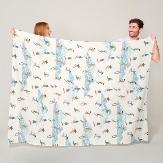 Winter Skiing Snow Mountains Pattern Sports Fleece Deken (In situ)