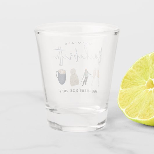Winter Skioord SPersonaliseerbare Bachelorette-fee Shot Glas (Achterkant)