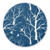 Winter Sky Witte Vogels Sneeuwvlokken Keramische Knop (Voorkant)