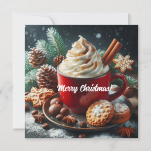 Winter slagroom hete koffie in een rode mok feestdagenkaart