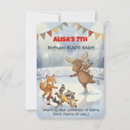 Winter Slapstick Ice Skating Birthday Invitation Kaart