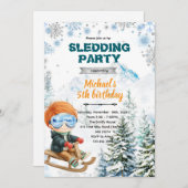 Winter Sledding party theme invitation (Devant / Derrière)