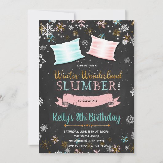 Winter-sleepover-uitnodiging Kaart (Voorkant)