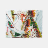 Winter Sleigh Ride Mountain met kerstWaterverf Fleece Deken (Voorkant (Horizontaal))