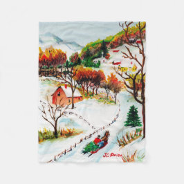 Winter Sleigh Ride Mountain met kerstWaterverf Fleece Deken