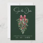Winter Smaragd Groen Feestelijke Kerstbruiloft Save The Date (Voorkant)