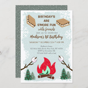 Winter S'mores Campfire Chocolate Birthday Kaart
