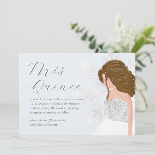 Winter Sneeuw 15e verjaardag Quinceañera QR Code Kaart (Staand voorkant)