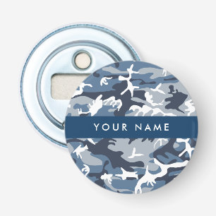Winter Sneeuw Blau Camouflage Je naam Personalisee Button Flesopener