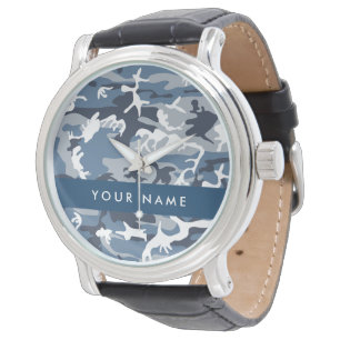 Winter Sneeuw Blau Camouflage Je naam Personalisee Horloge