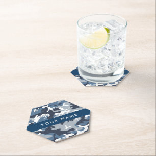 Winter Sneeuw Blau Camouflage Je naam Personalisee Kartonnen Onderzetters
