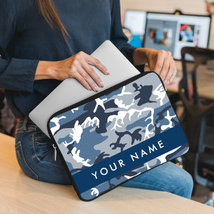 Winter Sneeuw Blau Camouflage Je naam Personalisee Laptop Sleeve
