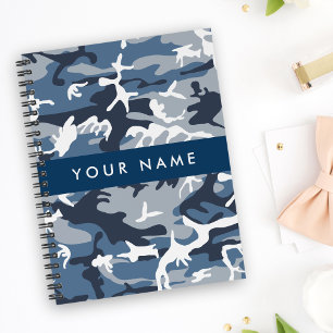Winter Sneeuw Blau Camouflage Je naam Personalisee Notitieboek