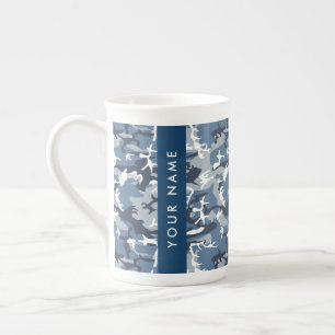 Winter Sneeuw Blau Camouflage Je naam Personalisee Porselein Kop