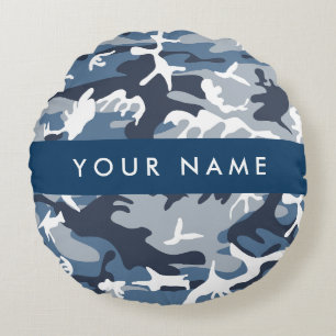 Winter Sneeuw Blau Camouflage Je naam Personalisee Rond Kussen