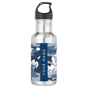 Winter Sneeuw Blau Camouflage Je naam Personalisee Waterfles
