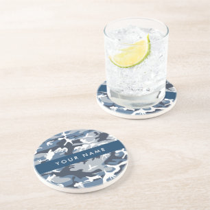 Winter Sneeuw Blau Camouflage Je naam Personalisee Zandsteen Onderzetter