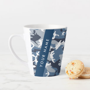 Winter Sneeuw Blau Camouflage Jouw naam Personalis Latte Mok