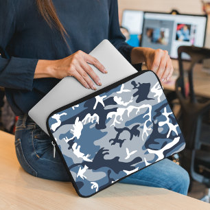 Winter Sneeuw Blauw Camouflage, Militair, Leger Laptop Sleeve