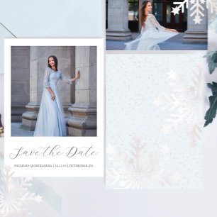 Winter Sneeuw Blauw Quinceanera Kalligrafie Foto Save The Date