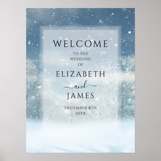 Winter Sneeuw Bos Bruiloft Welkomstbord Poster (Voorkant)