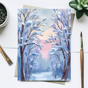 Winter Sneeuw Bos Waterverf Hout Schilderij Briefkaart